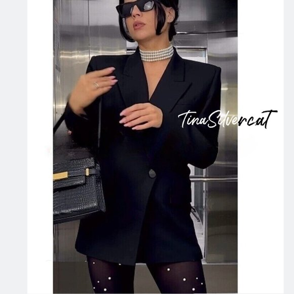 BLOGGER'S FAVE! Zara Straight Cut Double Breasted Blazer Black NWT Sz XS… - Picture 2 of 10